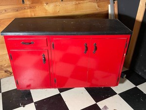 638 - Vintage Red Painted Cabinet with Black Top