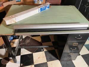 639 - Drafting Table with Vinyl Cover & File Drawers