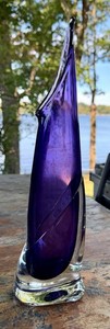 DR - Vintage Art Glass Vase - Branson Signed 1989 Purple Handblown