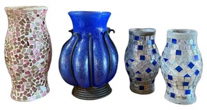 DR - Vintage Art Glass Vase & Mosaic Hurricane Shades Mixed Lot