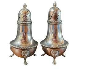 Antique English Salt & Pepper Shakers - Figural Lion Feet
