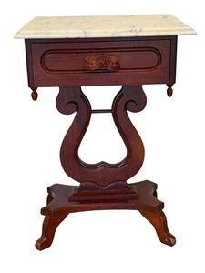 G - Vintage Victorian-Style Marble-Top Side Table With Drawer