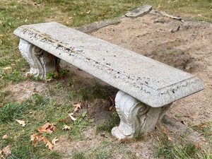 LY - Outdoor Cement Garden Bench - Ornate Carved Design