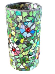DR - Stained Glass Mosaic Cylinder Vase - Floral Hurricane Shade