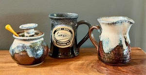 DR - Stoneware Pottery Sugar Bowl, Mug & Creamer (Lot of 3)