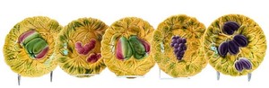 DR - Vintage Majolica Dessert Plates - Sarreguemines Fruit Motif (Lot of 5)