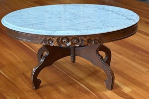 K - Vintage Victorian-Style Coffee Table - Carved Marble Top