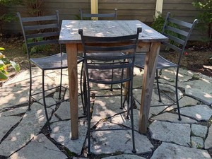 BY - Bar Height Patio Table & 6 Metal Stools