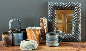 DR - Natural Home Decor Mixed Lot - Metal Mirror, Pottery & Stone Frog (8pc)