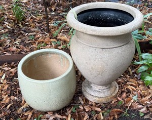 Outdoor Planters - Plastic Urn-Style & Ceramic 2-Piece Set