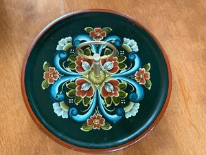 Decorative Hand Painted Rosemaling Wooden Serving Tray - Floral Folk Art Brass Handle