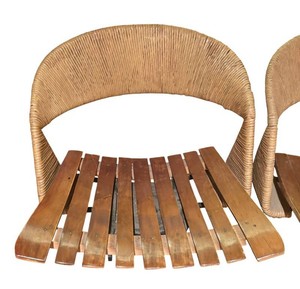 LLB - Set of 3 Vintage Arthur Umanoff Mid-Century Modern Slat Wood & Wrought Iron Bar Stools