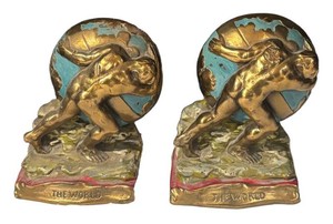 LLB - Two Vintage Art Deco Titan The World Bookends