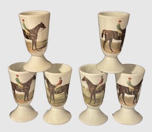 LLB - Set of Six Vintage Equestrian Jockey & Horse Egg Cups