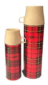 LLS1 - Two Vintage Thermos Plaid Vacuum Bottles With Cups