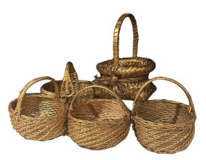 LLS1 - Gold Tone Woven Set of Decorative Baskets