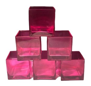 LLS4 - Set of Six Pink Glass Square Vases