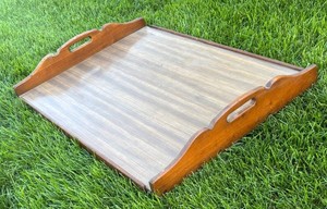 G - Vintage Large Wooden Raised-Edge Serving Tray