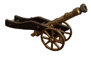 G - Vintage Miniature Brass & Wood Model Cannon