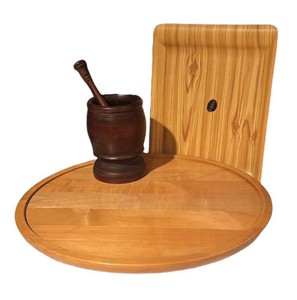 LLS3 - Vintage Wooden Lazy Susan, Robex Tray & Mortar and Pestle