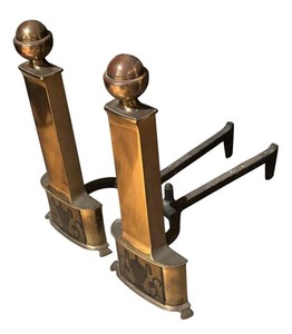 LLF - Vintage Brass & Iron Fireplace Andirons