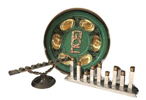 LL7 - Vintage Passover Seder Plate & Two Menorahs