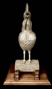 LR - Rooster Sculpture - Metal Figure on Wood Base