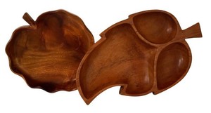FR - Vintage Wooden Leaf Trays - Genuine Monkey Pod (Lot of 2)