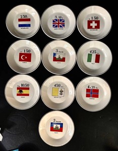 FR - Vintage International Currency & Flag Ceramic Saucers (Lot of 10)