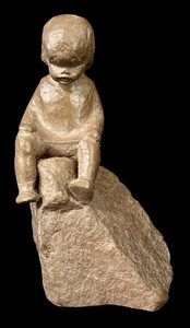 FR - Vintage Pottery Figurine - Hager Martie Stubel Child on Rock
