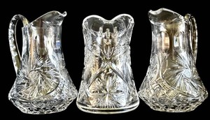 FR - Vintage Crystal Pitchers - Matching Pair & Different Style (Lot of 3)