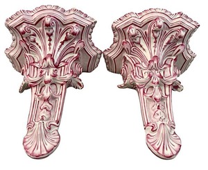 DR - Vintage Rococo Revival Scrollwork Wall Brackets - Floral Pair
