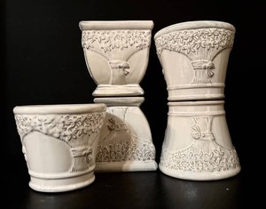 DR - Ceramic Planter Set - Square & Round Floral Pots (Lot of 5)