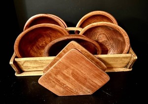 LR - Wooden Bowl Set With Napkin Holder & Tray (Lot of 9)