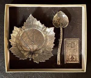 FR - Pewter Sugar Bowl & Budding Leaf Spoon Set