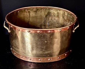 FR - Copper Bucket - Riveted Bands, Developed Patina
