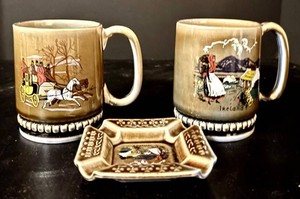 FR - Vintage Irish Porcelain Mugs & Ashtray Mixed Lot - Wade
