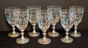 K - Antique Hawkes Cut Crystal & Sterling Silver Base Goblet, Model S7330 - Set of 7