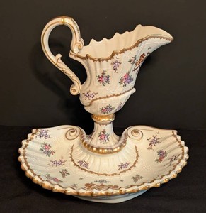 O - Vintage Porcelain Pitcher & Washbasin - Porcelaine De Paris