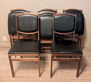 O - Vintage Folding Chairs - Stakmore Wood Frame Set (Lot of 5)