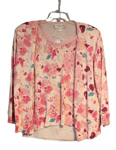 B1 - Knit Twinset - St. John Collection Floral Shirt & Sweater XL