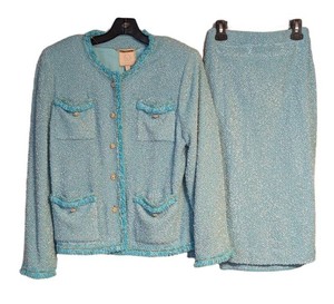 B1 - Womens Vintage Skirt Suit - St. John Couture Blue Jacket & Skirt Size 14