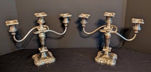 O - Vintage Silver-Plated Candelabra Pair - Genuine Benedict Plate
