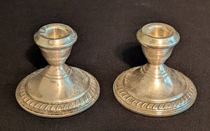 O - Vintage Sterling Silver Candleholders - Schunemans Weighted Pair