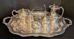 K - Vintage Silver-Plated Tea Service With Tray - 6-Piece Set
