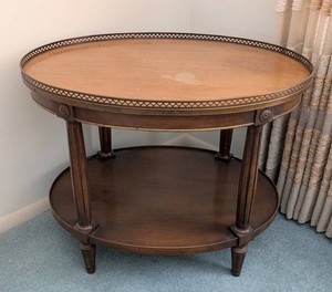 LR - Vintage Oval Side Table - Two-Tier Wood Accent Table