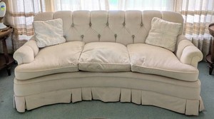 LR - Vintage Sofa - Cream Tufted Couch With Rolled Arms