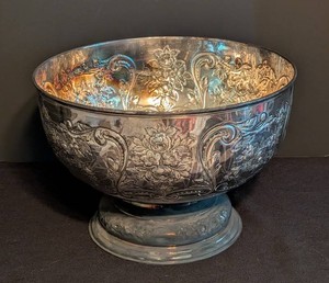 B1 - Vintage Folgate by Nayler Brothers Hand-Chased Silver-Plated Punch Bowl - England