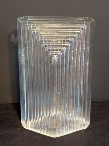 Vintage Geometric Glass Vase - Clear Ribbed Rectangular