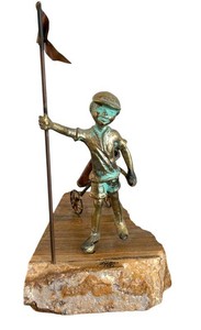 Bronze Golf Sculpture - Vintage Bijan Signed Boy With Golf Bag